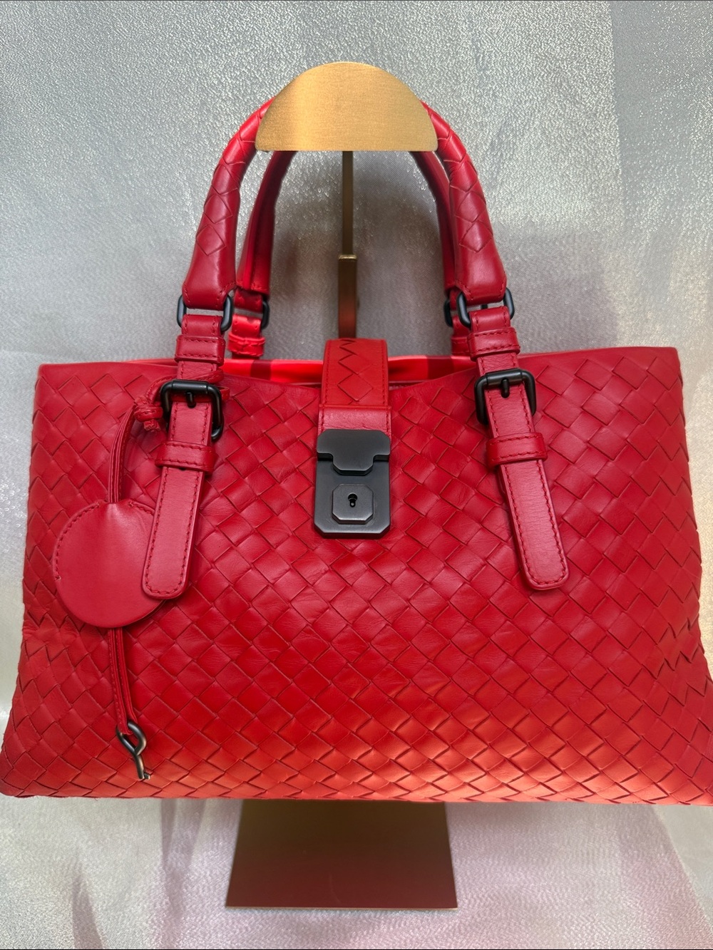 Bottega Veneta Red Intacciato Nappa Leather Roma Bag